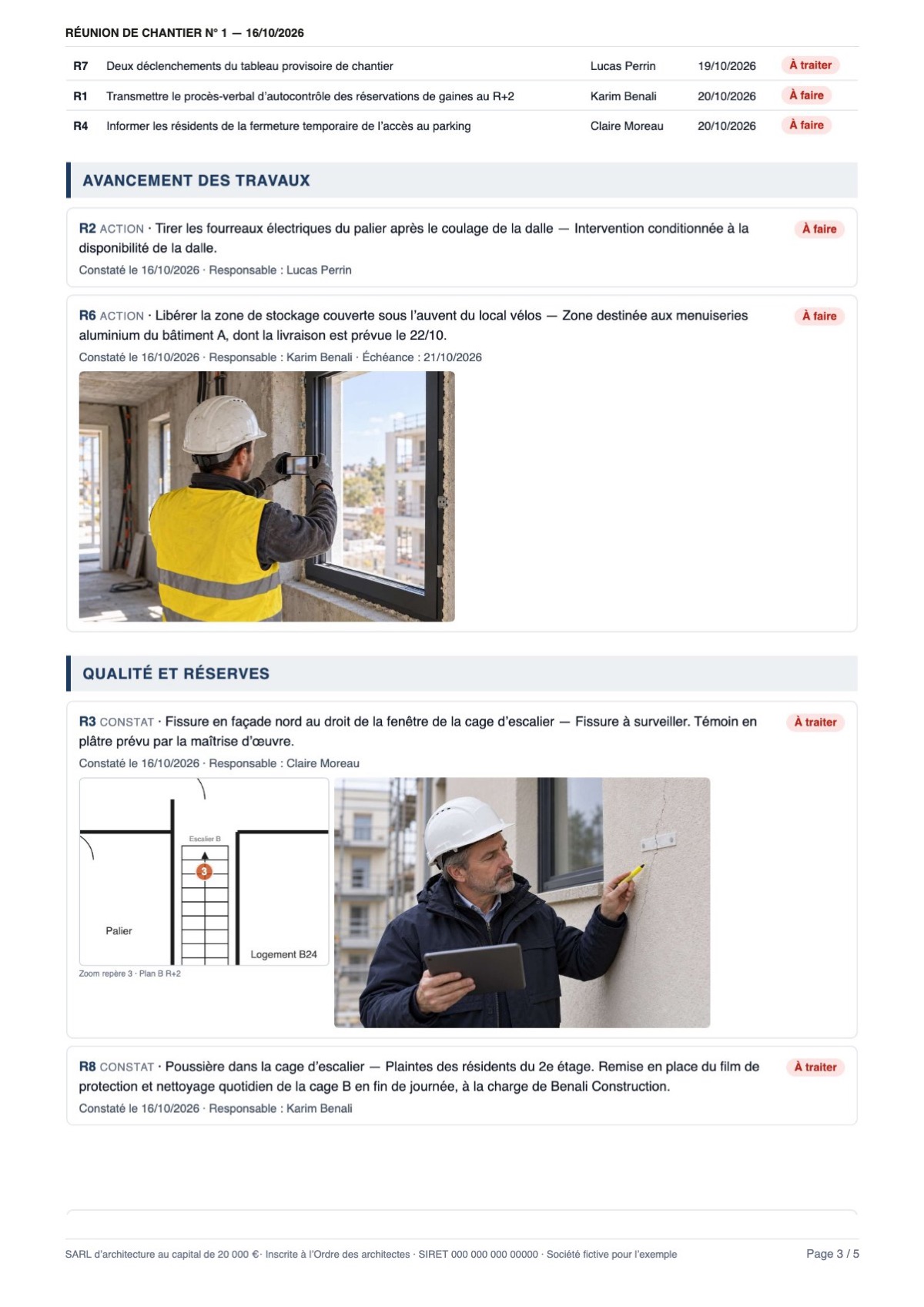Points rangés par rubrique, avec photos et zoom sur le plan
